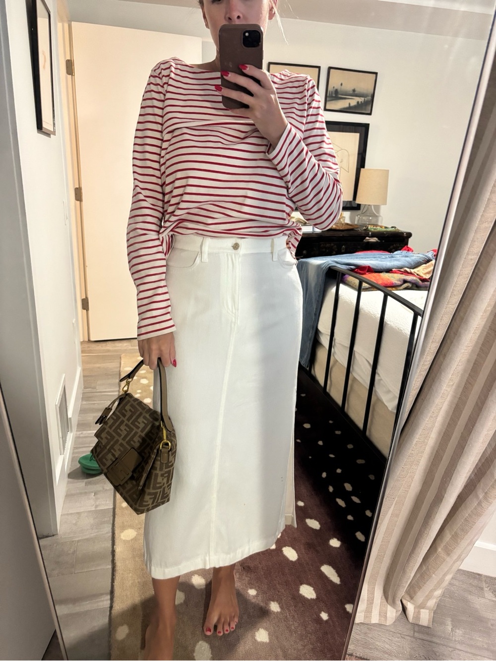 7 For All Mankind White Midi Skirt